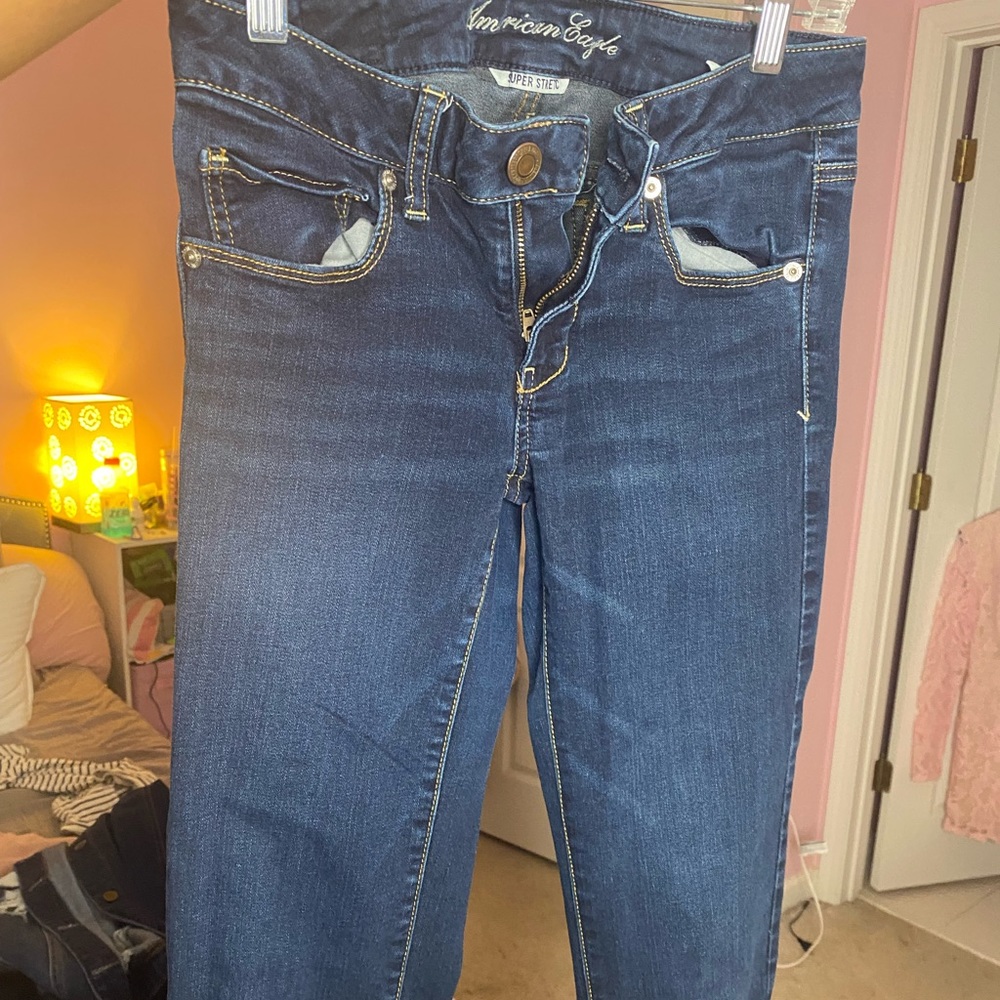 Dark wash American Eagle Jeans. Gently worn, size 6. No visible stains or marks.